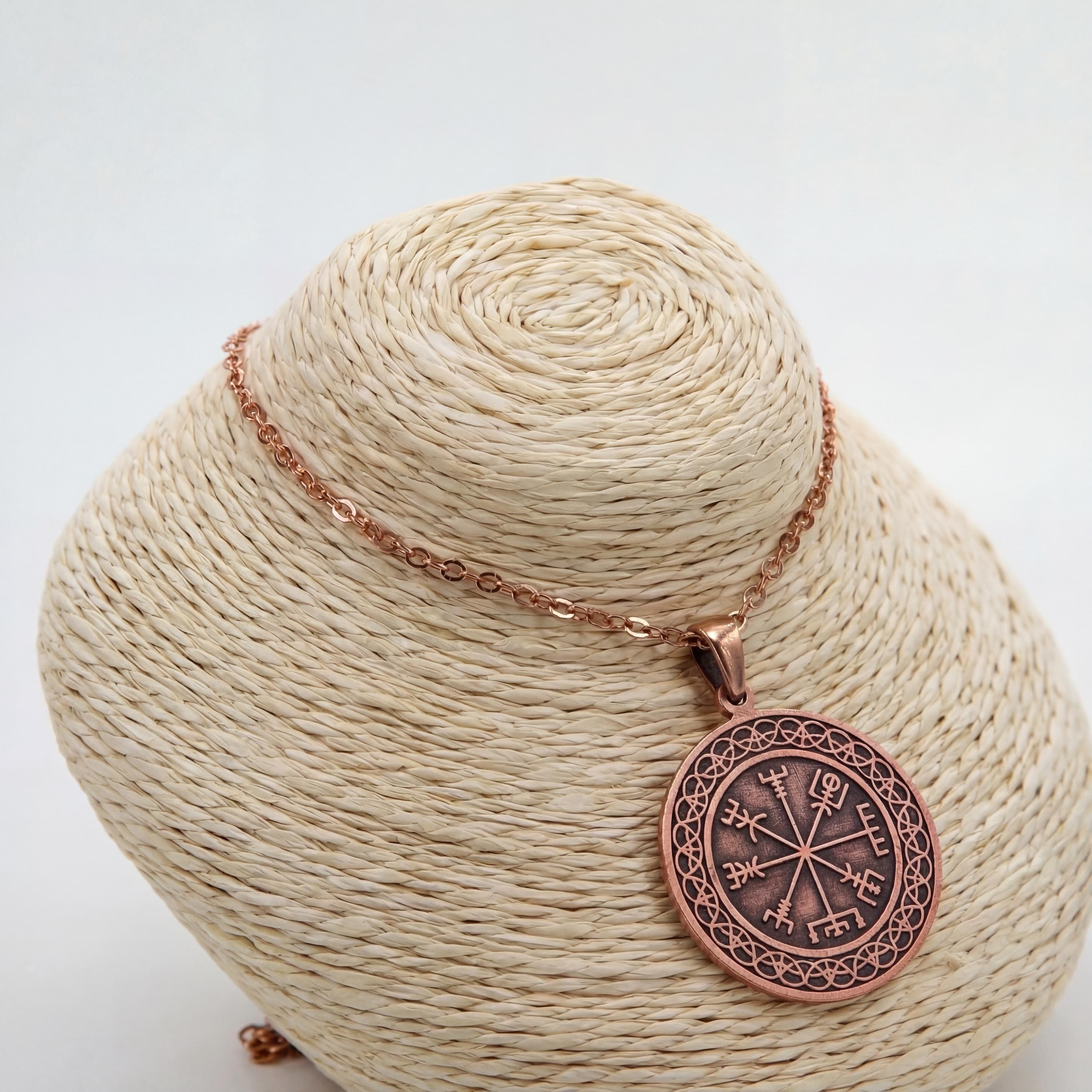 Engraved copper Vegvisir compass pendant