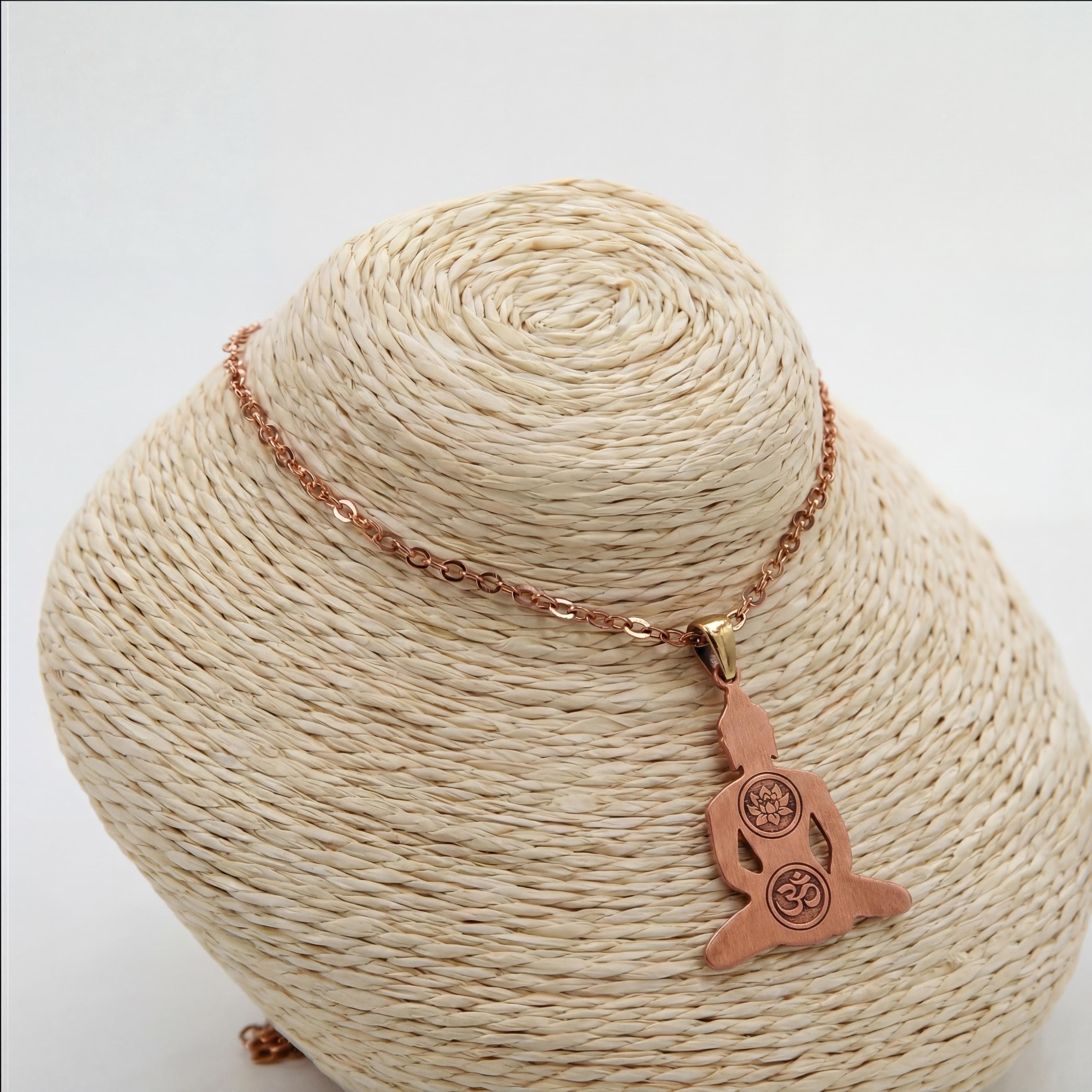 Engraved copper meditating Buddha silhouette pendant